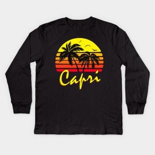 Capri Italy Retro Sunset Kids Long Sleeve T-Shirt